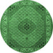 Round Machine Washable Medallion Emerald Green Traditional Area Rugs, wshtr2108emgrn