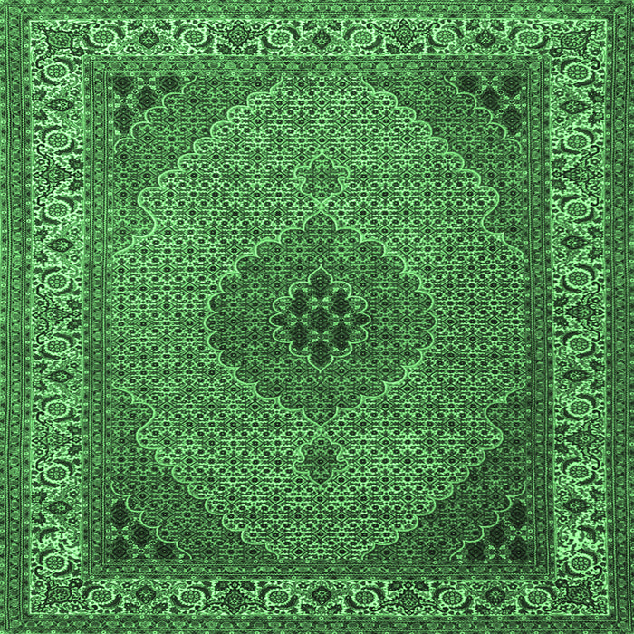 Square Machine Washable Medallion Emerald Green Traditional Area Rugs, wshtr2108emgrn