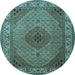 Round Medallion Light Blue Traditional Rug, tr2108lblu
