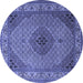 Round Machine Washable Medallion Blue Traditional Rug, wshtr2108blu