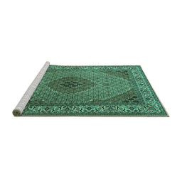 Sideview of Machine Washable Medallion Turquoise Traditional Area Rugs, wshtr2108turq