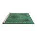 Sideview of Machine Washable Medallion Turquoise Traditional Area Rugs, wshtr2108turq