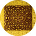 Round Machine Washable Oriental Yellow Traditional Rug, wshtr2109yw