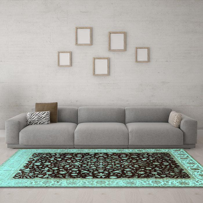 Machine Washable Oriental Light Blue Traditional Rug in a Living Room, wshtr2109lblu