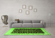 Machine Washable Oriental Green Traditional Area Rugs in a Living Room,, wshtr2109grn