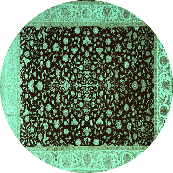 Round Oriental Turquoise Traditional Rug, tr2109turq
