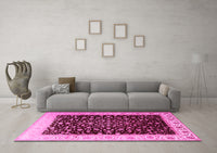 Machine Washable Oriental Pink Traditional Rug, wshtr2109pnk