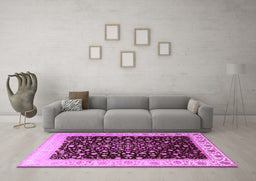 Machine Washable Oriental Purple Traditional Area Rugs in a Living Room, wshtr2109pur