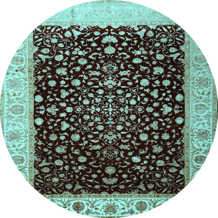 Round Oriental Light Blue Traditional Rug, tr2109lblu