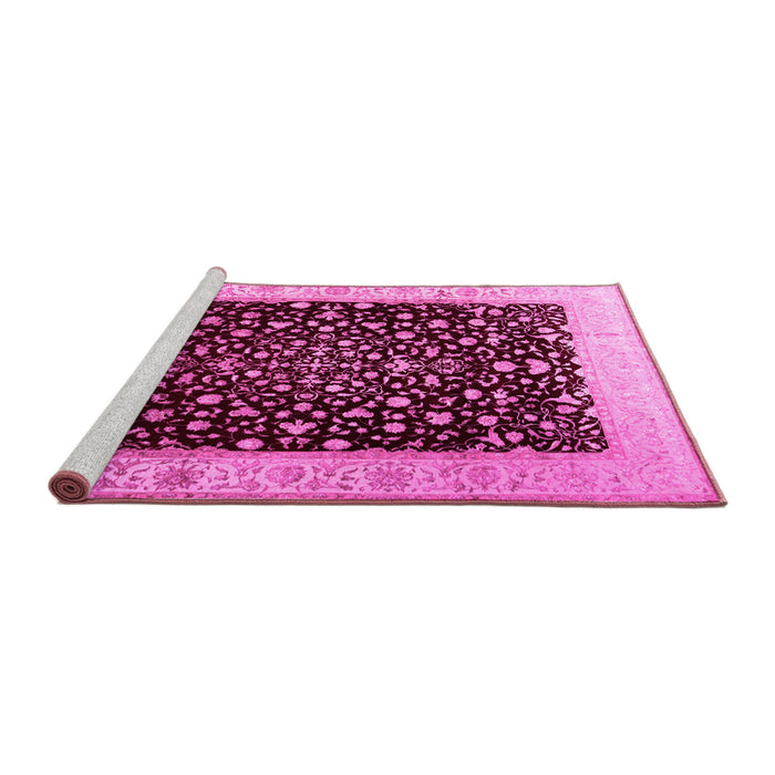Sideview of Machine Washable Oriental Pink Traditional Rug, wshtr2109pnk