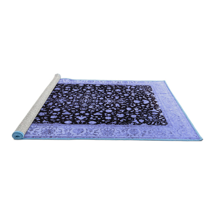 Sideview of Machine Washable Oriental Blue Traditional Rug, wshtr2109blu