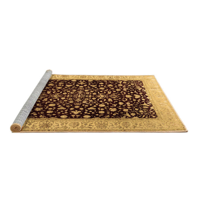 Sideview of Machine Washable Oriental Brown Traditional Rug, wshtr2109brn