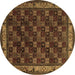 Round Machine Washable Persian Brown Traditional Rug, wshtr210brn