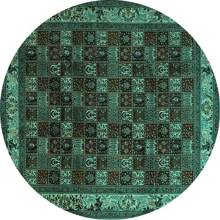 Round Machine Washable Persian Turquoise Traditional Area Rugs, wshtr210turq