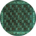 Round Machine Washable Persian Turquoise Traditional Area Rugs, wshtr210turq