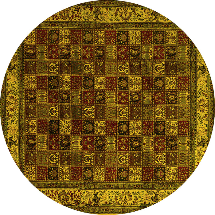 Round Machine Washable Persian Yellow Traditional Rug, wshtr210yw