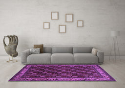 Machine Washable Persian Purple Traditional Area Rugs in a Living Room, wshtr210pur