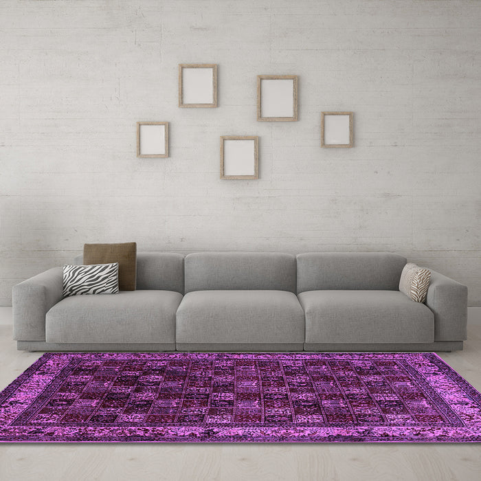 Machine Washable Persian Purple Traditional Area Rugs in a Living Room, wshtr210pur