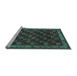 Sideview of Machine Washable Persian Light Blue Traditional Rug, wshtr210lblu