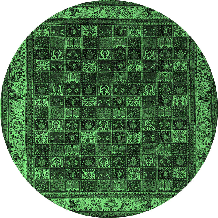 Round Machine Washable Persian Emerald Green Traditional Area Rugs, wshtr210emgrn