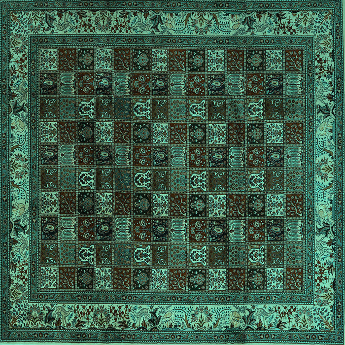 Square Machine Washable Persian Turquoise Traditional Area Rugs, wshtr210turq
