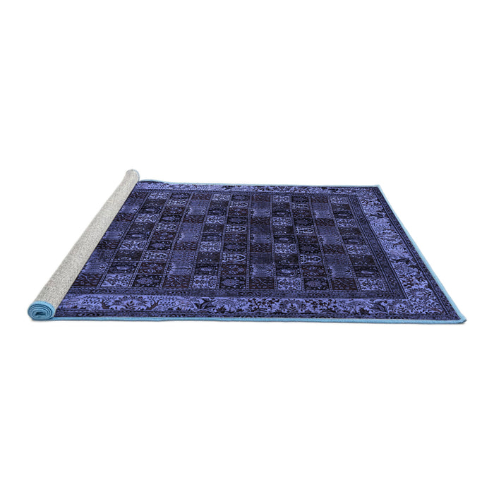 Sideview of Machine Washable Persian Blue Traditional Rug, wshtr210blu