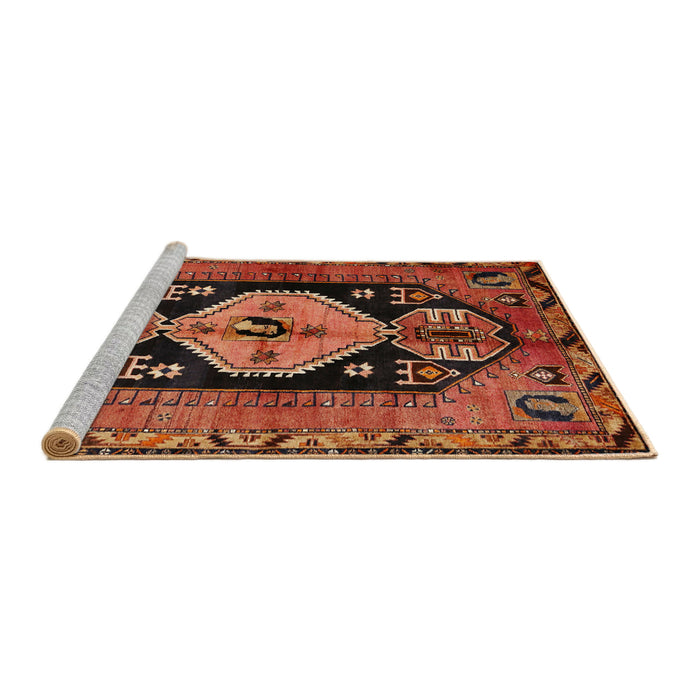 Sideview of Machine Washable Traditional Orange Rug, wshtr211