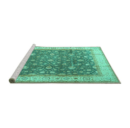 Sideview of Machine Washable Persian Turquoise Traditional Area Rugs, wshtr2110turq