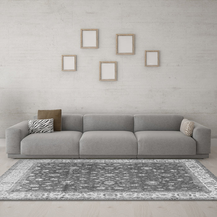 Machine Washable Persian Gray Traditional Rug in a Living Room,, wshtr2110gry
