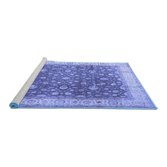 Sideview of Machine Washable Persian Blue Traditional Rug, wshtr2110blu