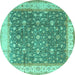 Round Machine Washable Persian Turquoise Traditional Area Rugs, wshtr2110turq