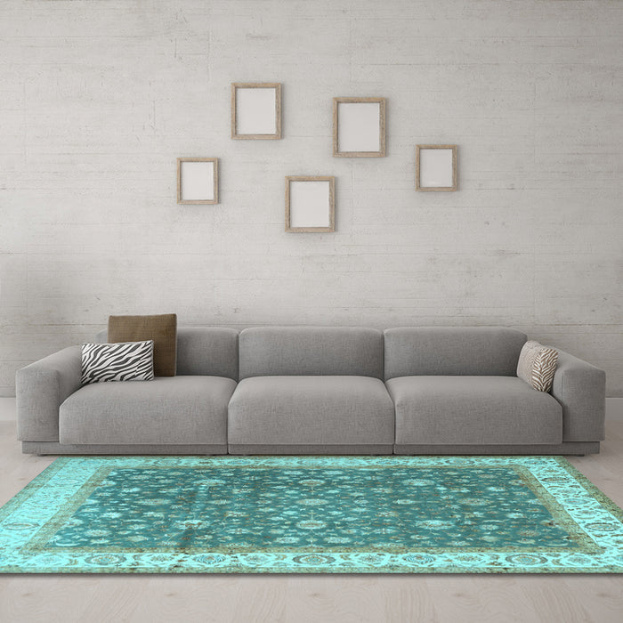 Machine Washable Persian Light Blue Traditional Rug in a Living Room, wshtr2110lblu