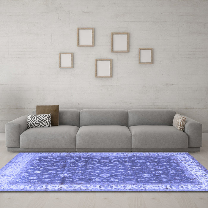 Machine Washable Persian Blue Traditional Rug in a Living Room, wshtr2110blu