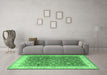 Machine Washable Persian Emerald Green Traditional Area Rugs in a Living Room,, wshtr2110emgrn