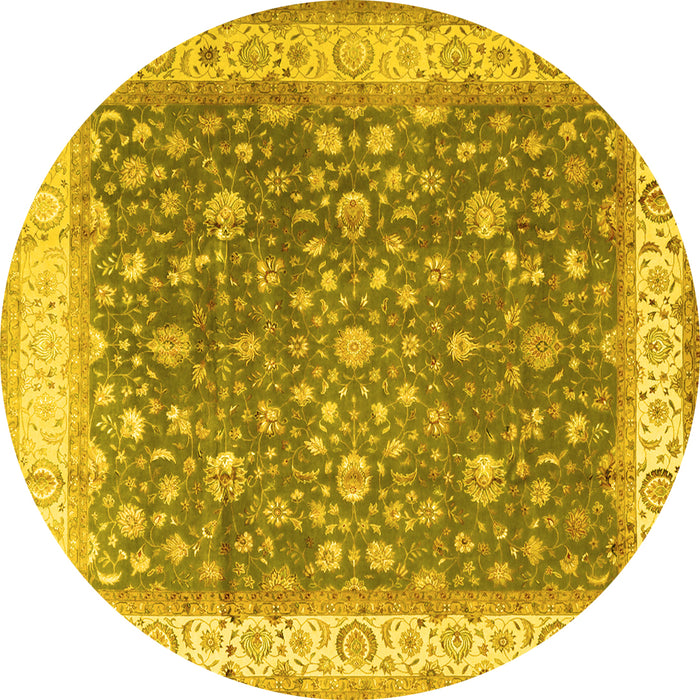 Round Machine Washable Persian Yellow Traditional Rug, wshtr2110yw