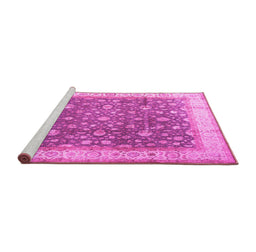 Sideview of Machine Washable Persian Pink Traditional Rug, wshtr2110pnk