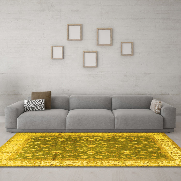 Machine Washable Persian Yellow Traditional Rug in a Living Room, wshtr2110yw