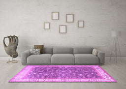 Machine Washable Persian Purple Traditional Area Rugs in a Living Room, wshtr2110pur