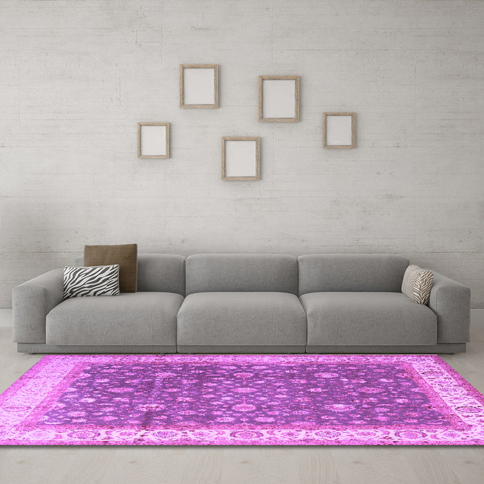 Machine Washable Persian Purple Traditional Area Rugs in a Living Room, wshtr2110pur