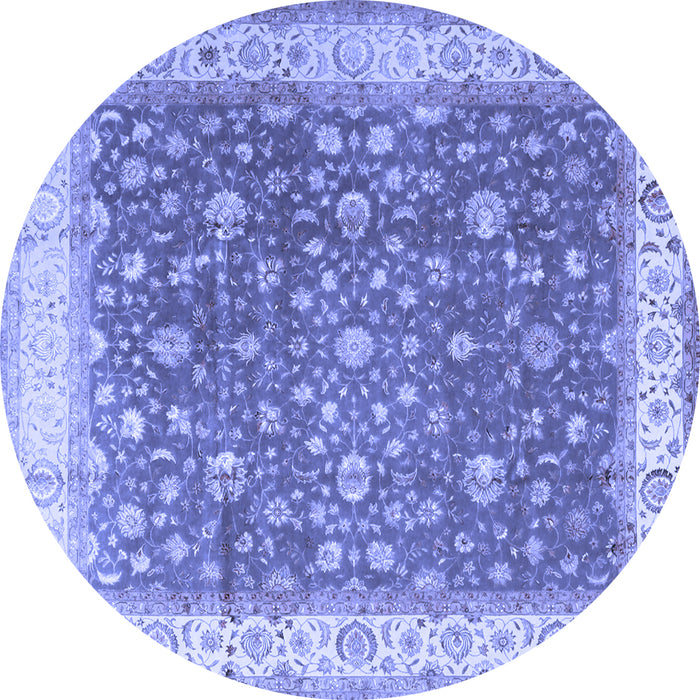 Round Machine Washable Persian Blue Traditional Rug, wshtr2110blu