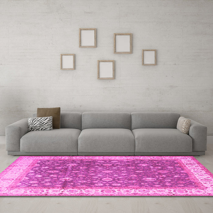Machine Washable Persian Pink Traditional Rug in a Living Room, wshtr2110pnk