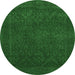 Round Machine Washable Persian Emerald Green Traditional Area Rugs, wshtr2111emgrn