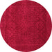 Round Machine Washable Persian Pink Traditional Rug, wshtr2111pnk