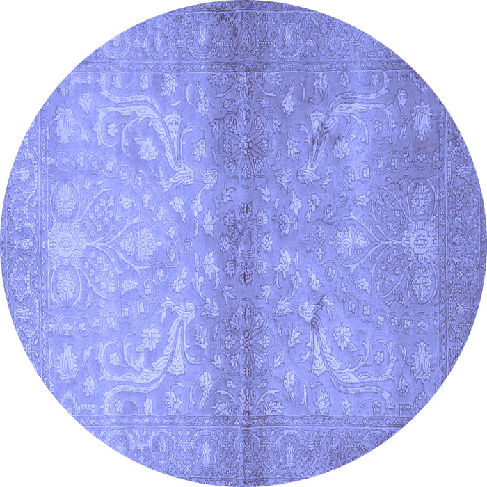 Round Machine Washable Persian Blue Traditional Rug, wshtr2112blu