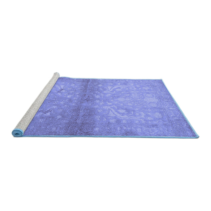 Sideview of Machine Washable Persian Blue Traditional Rug, wshtr2112blu