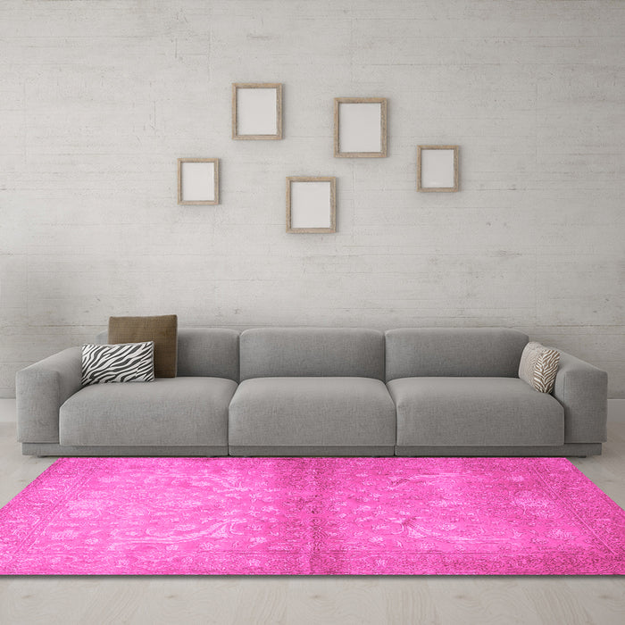 Machine Washable Persian Pink Traditional Rug in a Living Room, wshtr2112pnk