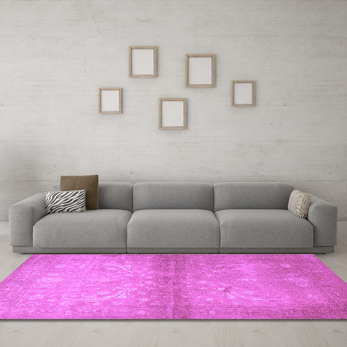 Machine Washable Persian Purple Traditional Area Rugs in a Living Room, wshtr2112pur