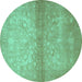 Round Persian Turquoise Traditional Rug, tr2112turq