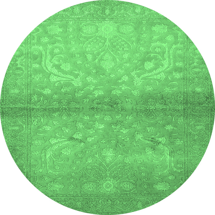 Round Machine Washable Persian Emerald Green Traditional Area Rugs, wshtr2112emgrn