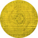 Round Machine Washable Persian Yellow Traditional Rug, wshtr2113yw